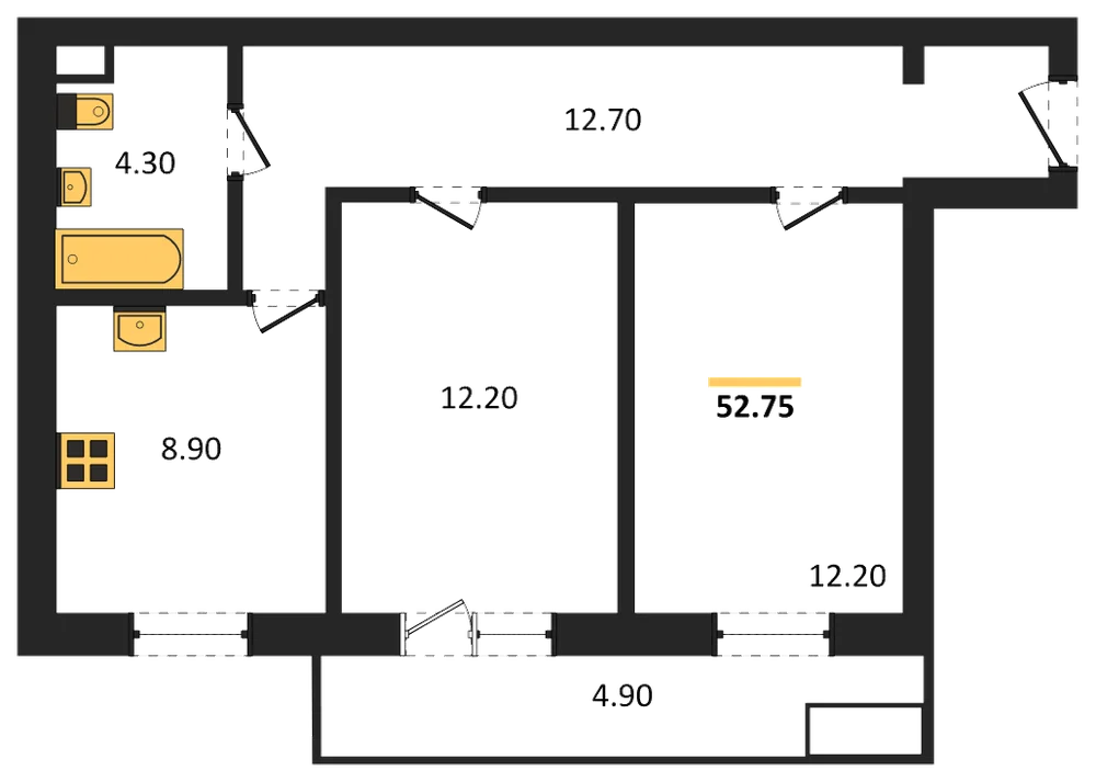 Планировка: 2-комн., 52,8 м²