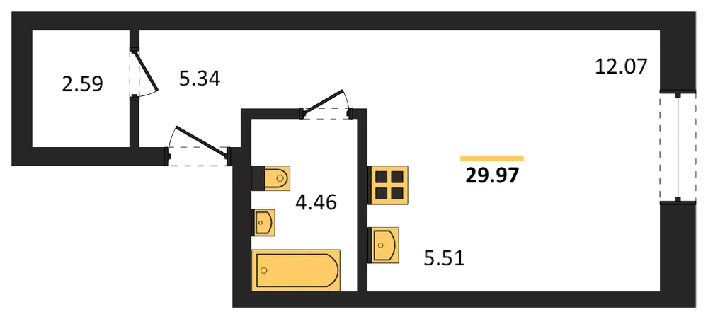 Планировка: Студия, 29,1 м²