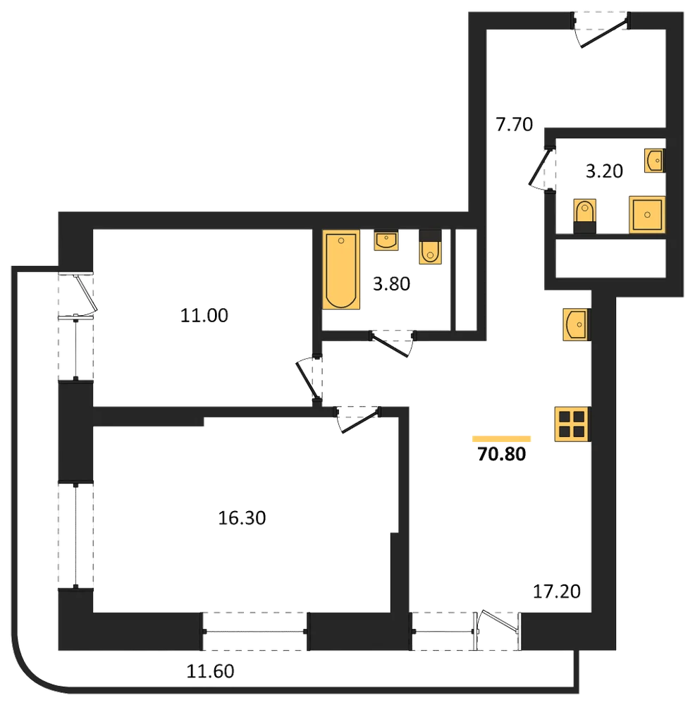 Планировка: 2-комн., 62,7 м²