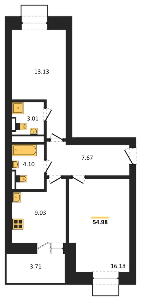 Планировка: 2-комн., 55 м²