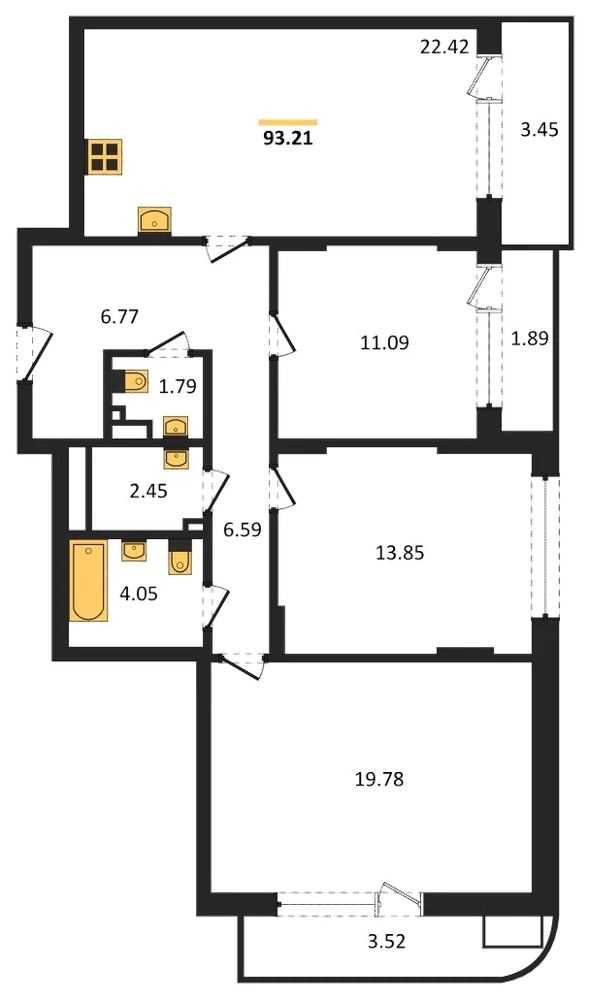 Планировка: 3-комн., 93,2 м²