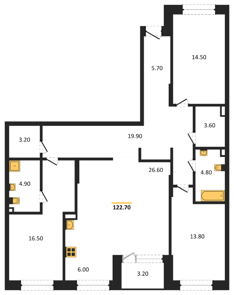 Планировка: 3-комн., 122,7 м²