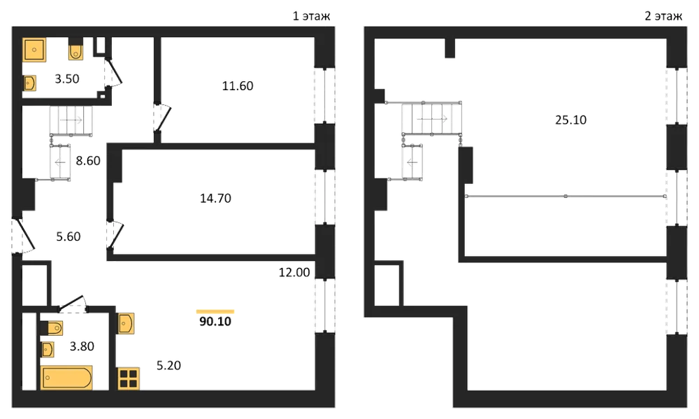 Планировка: 3-комн., 90 м²