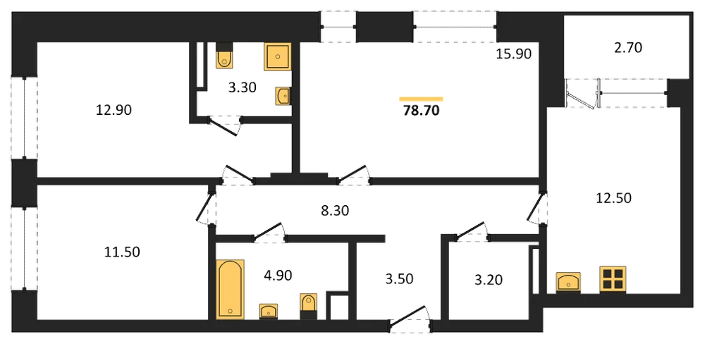 Планировка: 3-комн., 78,7 м²