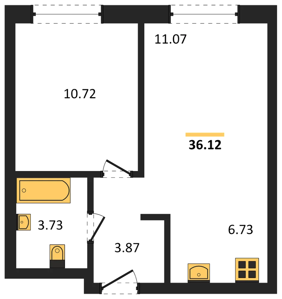 Планировка: 2-комн., 35,8 м²