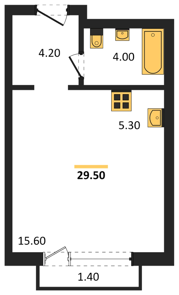 Планировка: Студия, 29,5 м²