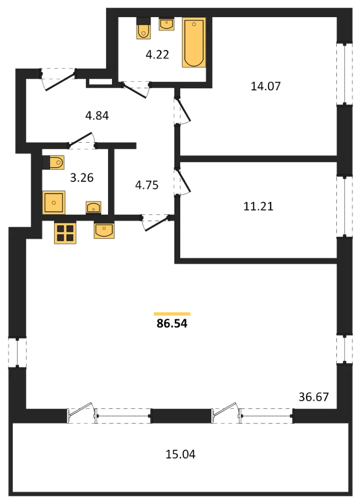Планировка: 2-комн., 86,3 м²