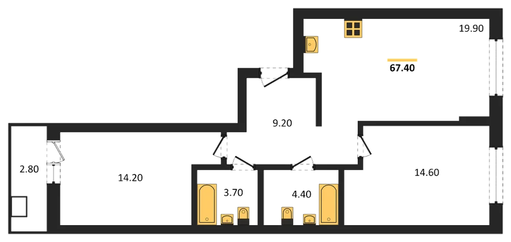 Планировка: 2-комн., 67,4 м²