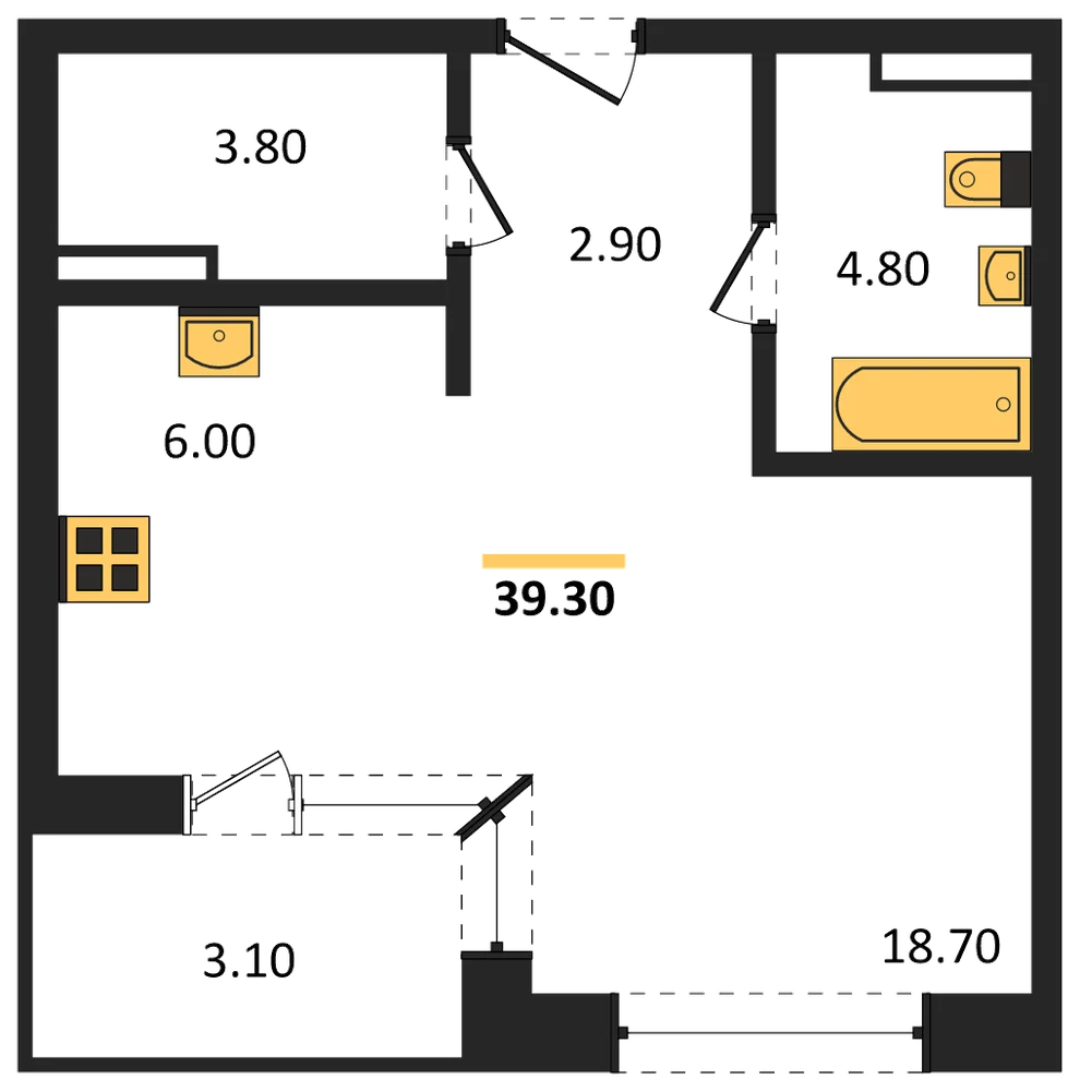 Планировка: Студия, 39,3 м²