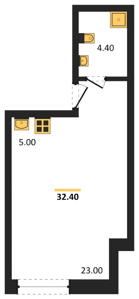 Планировка: 1-комн., 32,4 м²