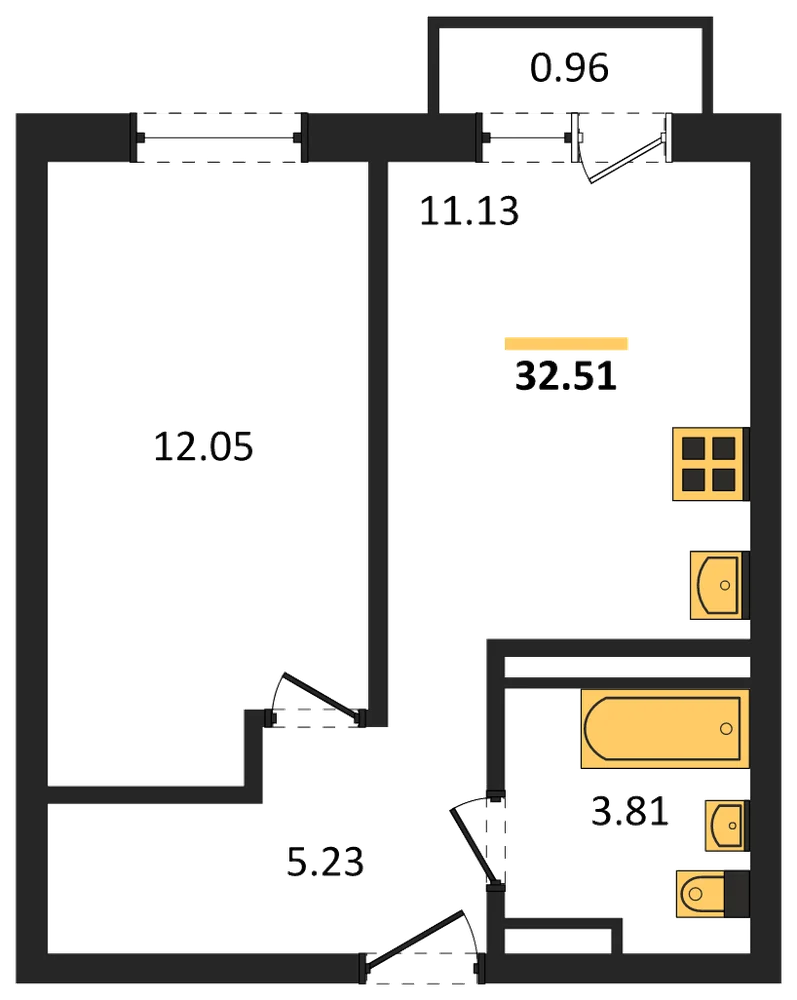 Планировка: 1-комн., 32,5 м²
