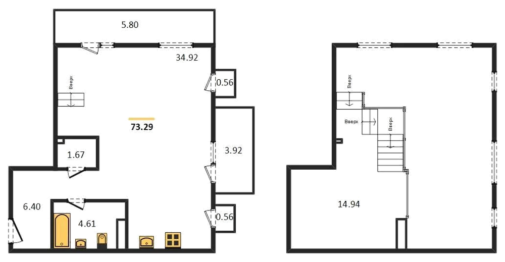 Планировка: 1-комн., 73,3 м²