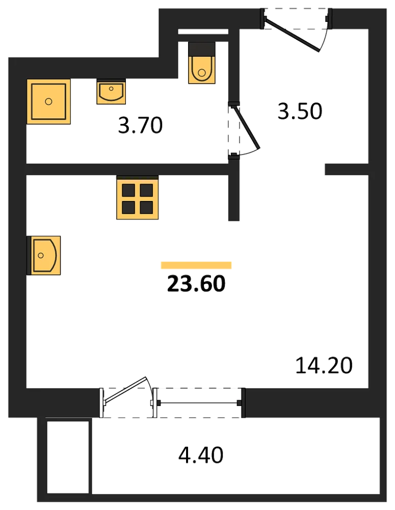 Планировка: Студия, 23,6 м²