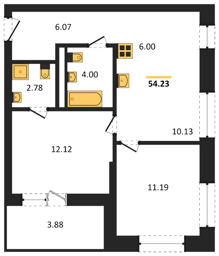 Планировка: 2-комн., 54,2 м²