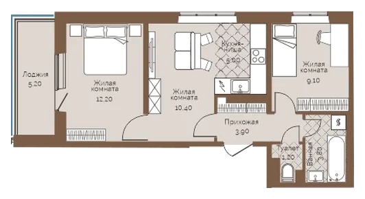 Планировка: 2-комн., 48,2 м²