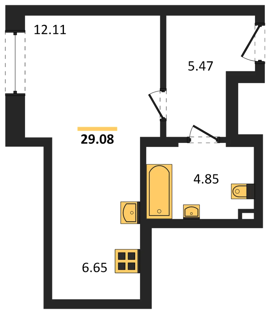 Планировка: Студия, 29,1 м²