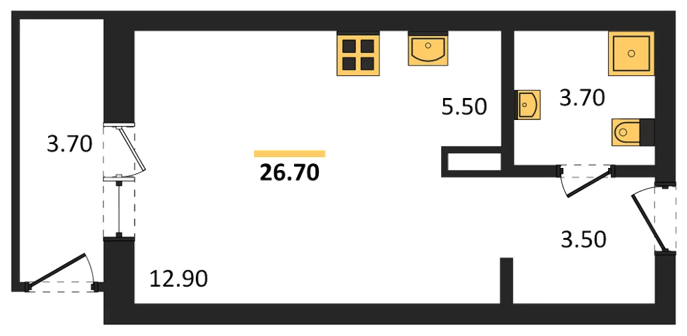 Планировка: Студия, 26,7 м²