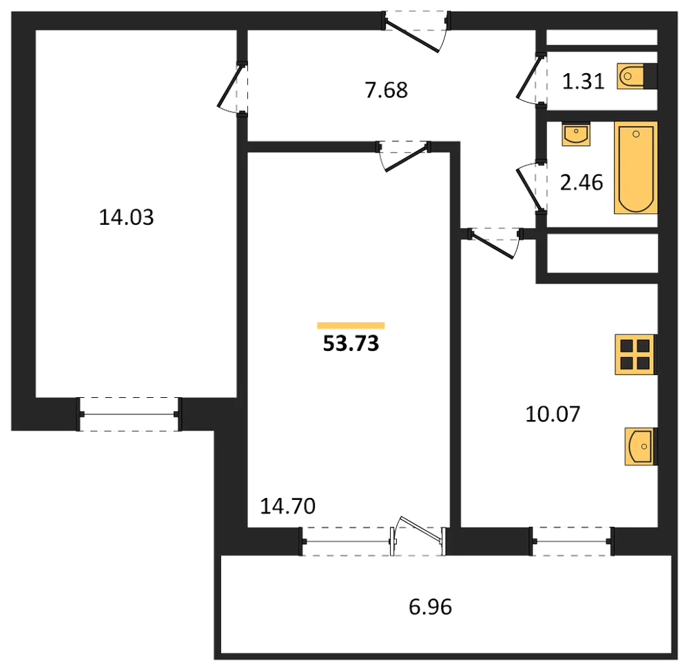 Планировка: 2-комн., 53,7 м²