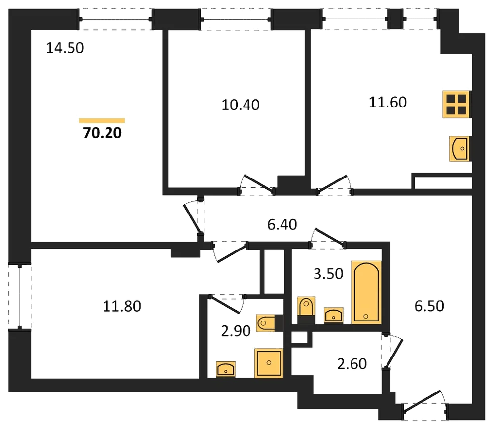 Планировка: 3-комн., 70,2 м²