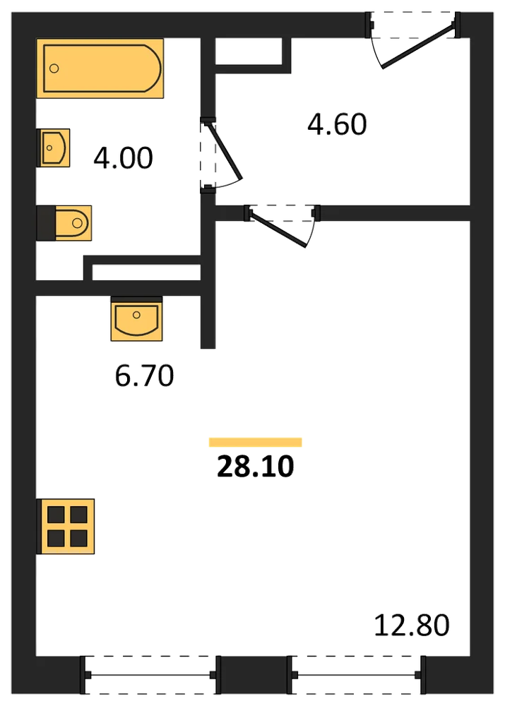 Планировка: Студия, 28,1 м²