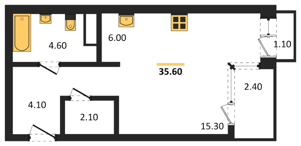 Планировка: Студия, 35,6 м²