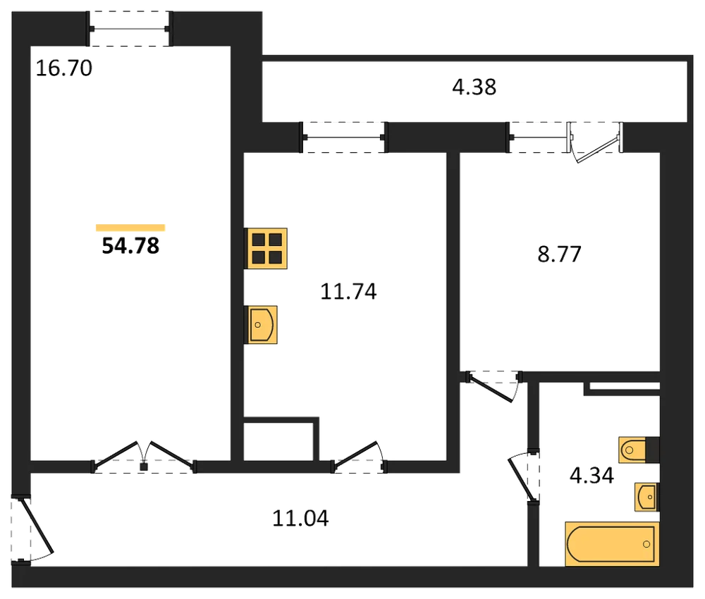 Планировка: 2-комн., 51,7 м²