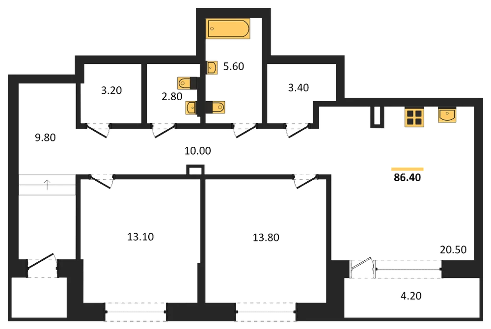 Планировка: 2-комн., 86,4 м²