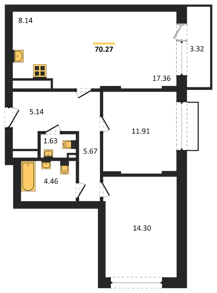 Планировка: 2-комн., 70,3 м²