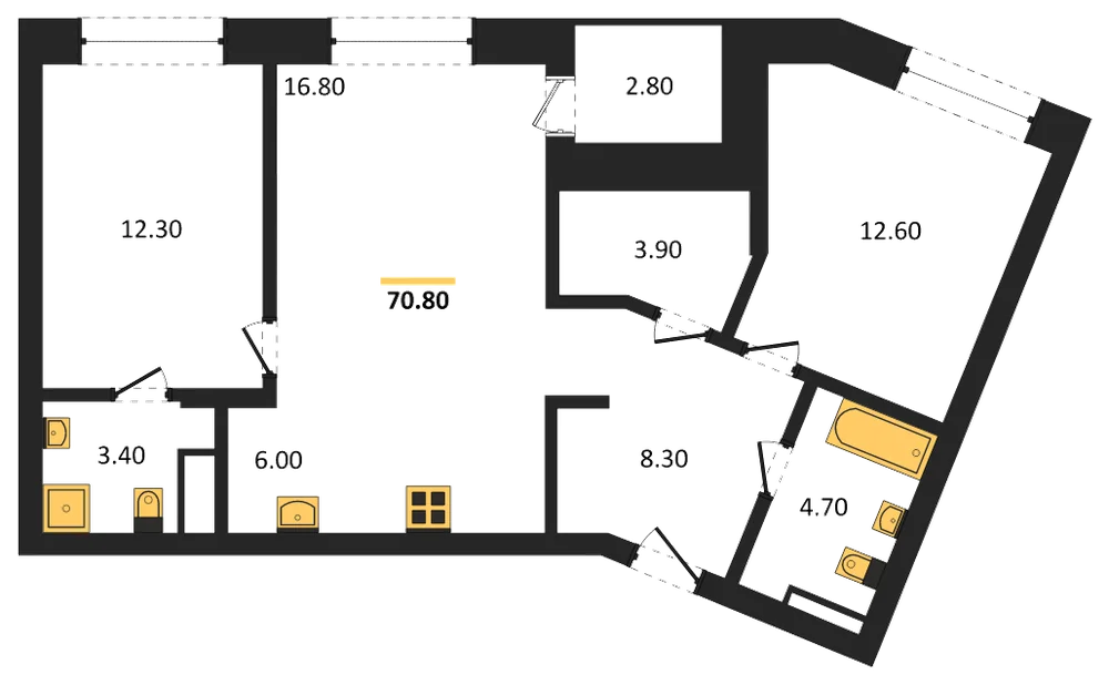 Планировка: 2-комн., 70,8 м²