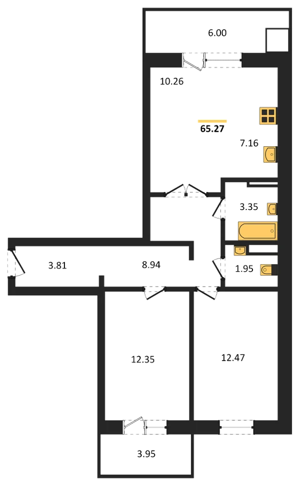 Планировка: 2-комн., 65,3 м²