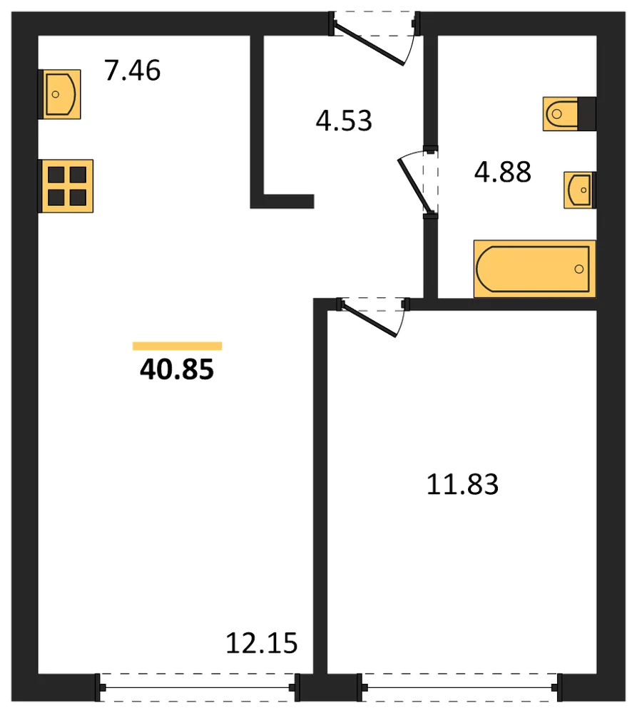 Планировка: 1-комн., 40,6 м²