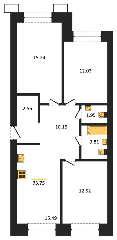 Планировка: 3-комн., 73,8 м²