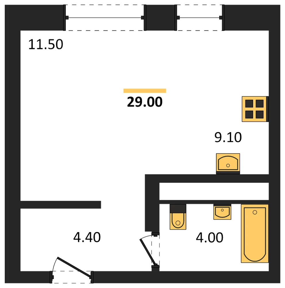 Планировка: Студия, 29 м²