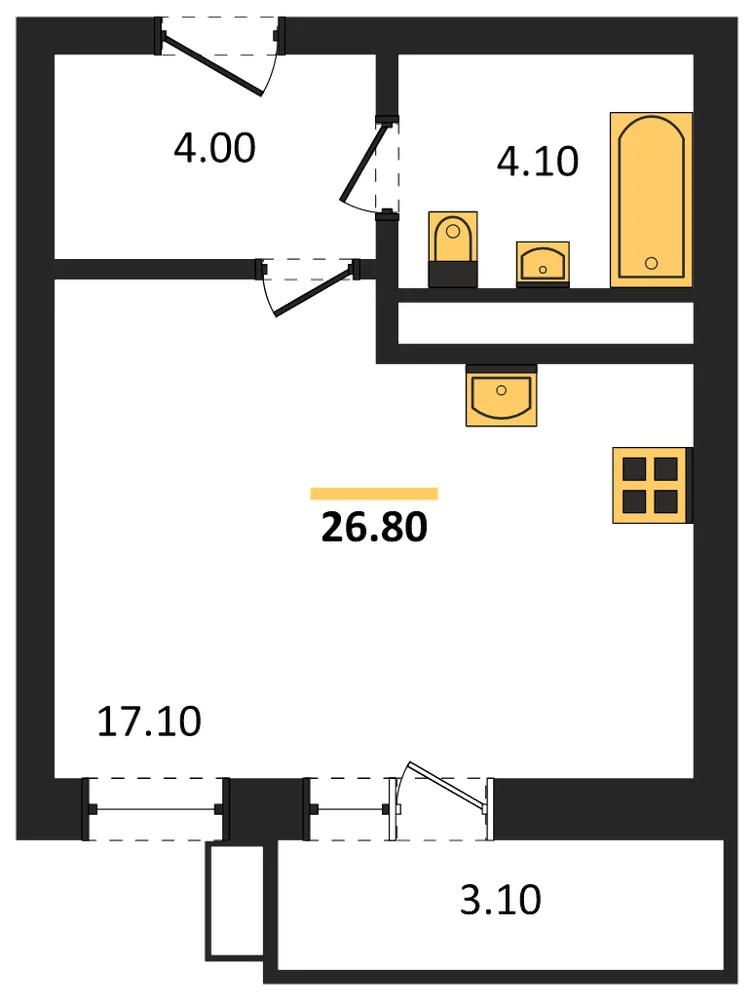 Планировка: Студия, 26,8 м²