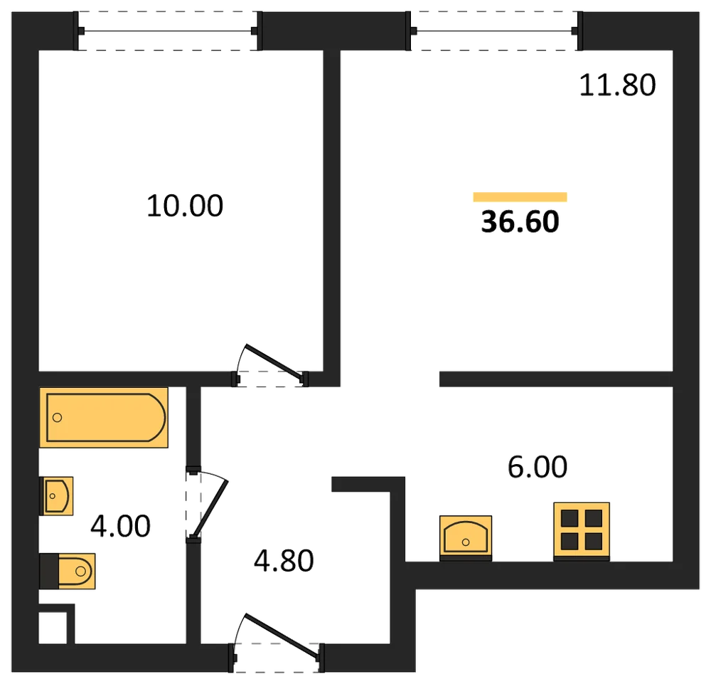 Планировка: 1-комн., 36,6 м²