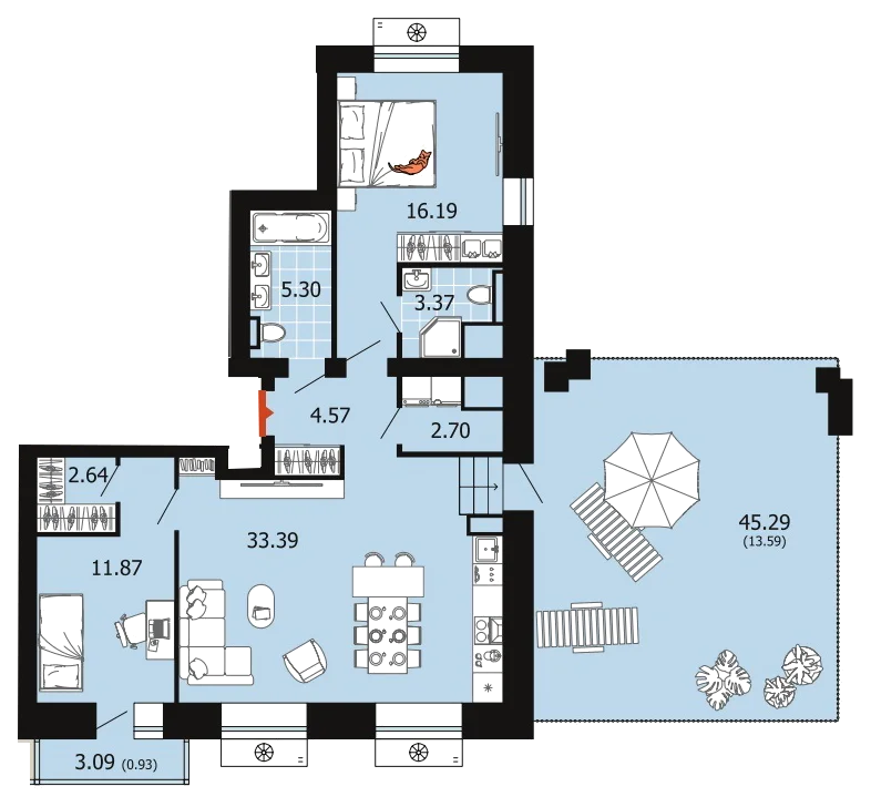 Планировка: 2-комн., 94,6 м²