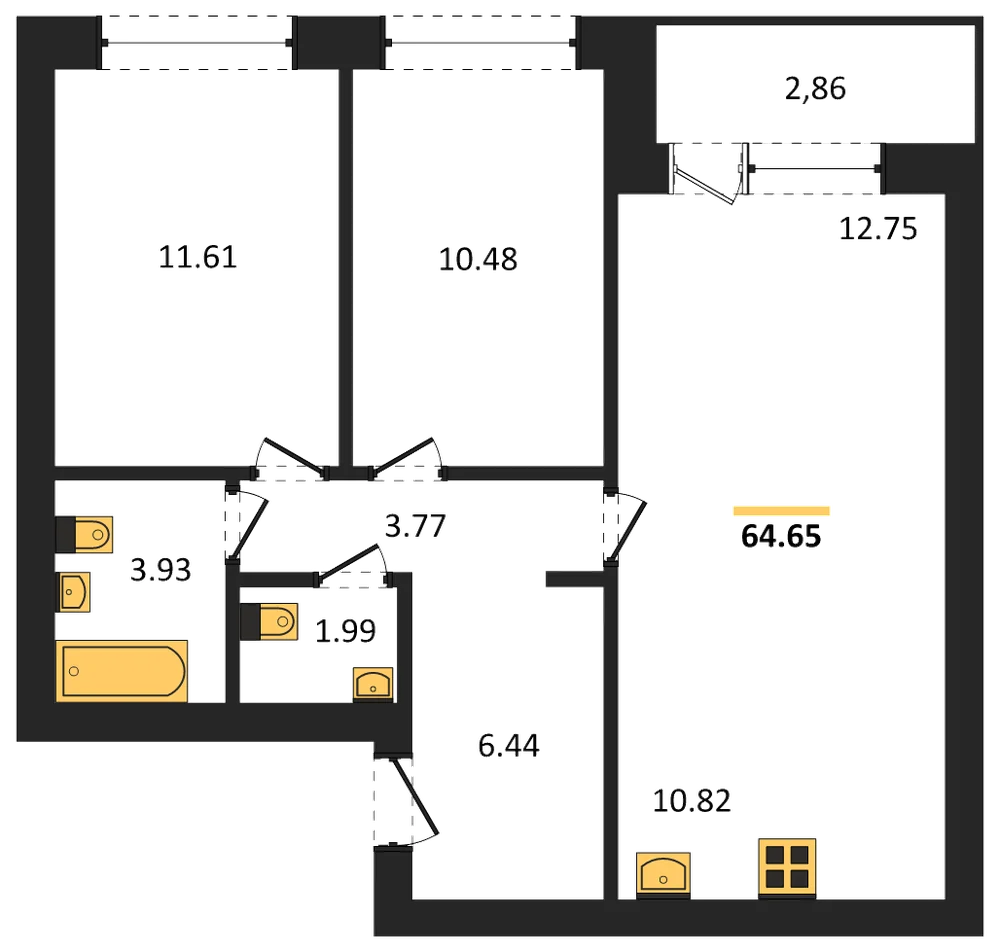 Планировка: 2-комн., 64,7 м²