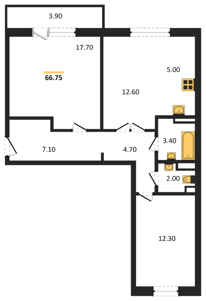 Планировка: 2-комн., 64,9 м²