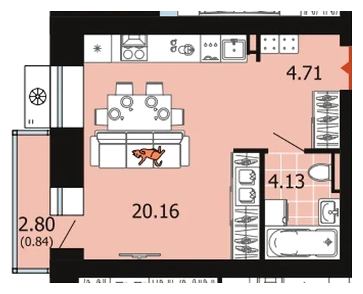 Планировка: Студия, 29,8 м²
