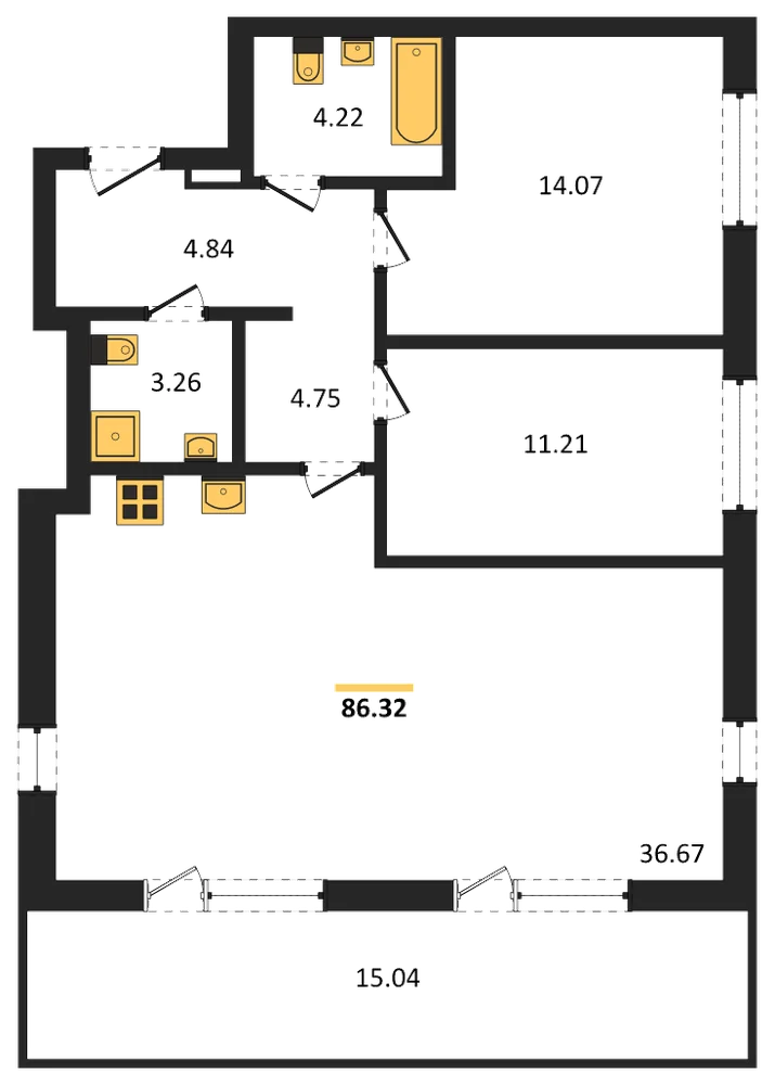 Планировка: 2-комн., 86,3 м²