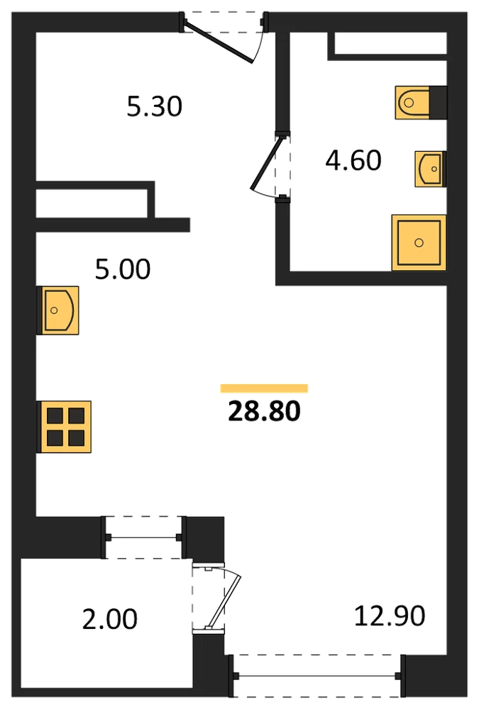 Планировка: Студия, 28,8 м²