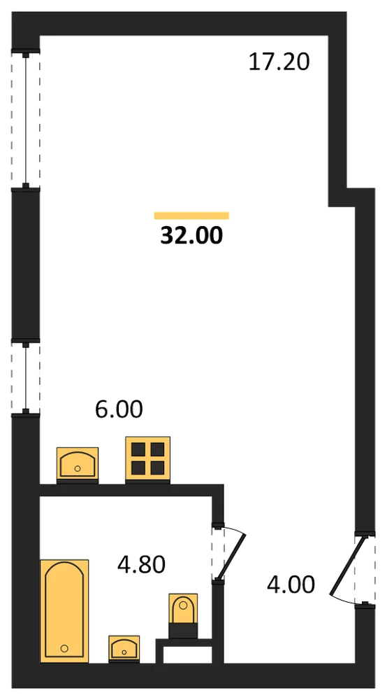 Планировка: Студия, 32 м²