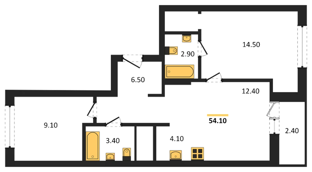 Планировка: 2-комн., 54,1 м²