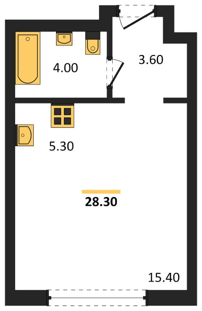 Планировка: Студия, 28,3 м²