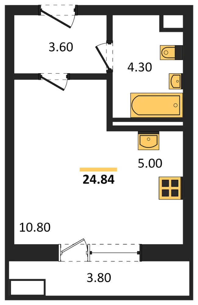 Планировка: Студия, 24,8 м²