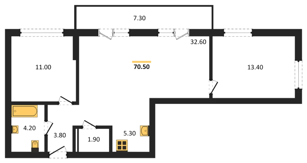 Планировка: 2-комн., 70,5 м²