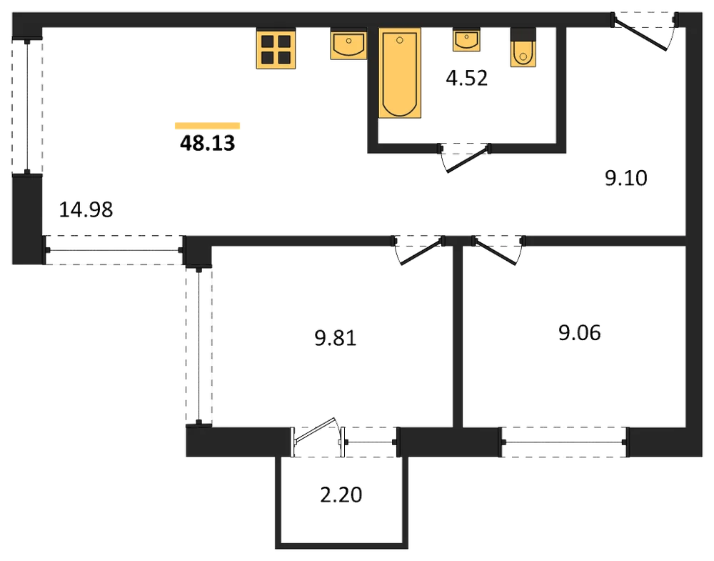 Планировка: 2-комн., 47,7 м²