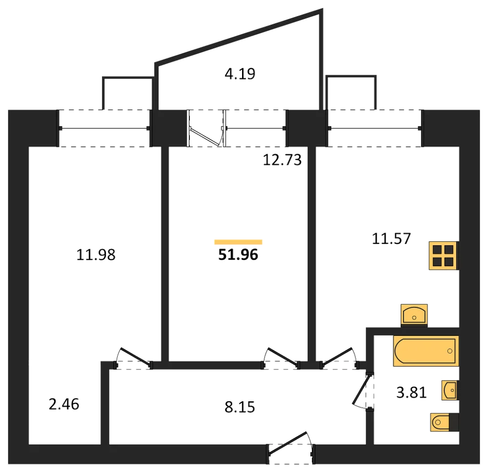Планировка: 2-комн., 51,9 м²
