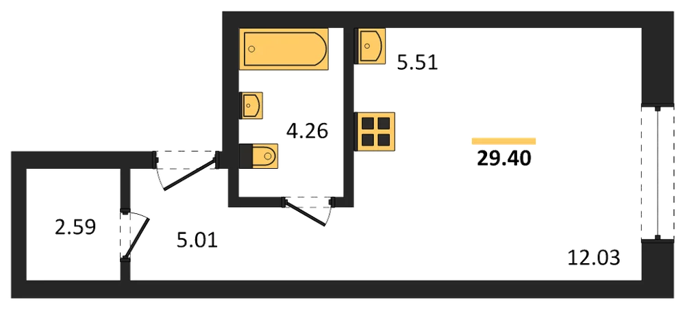Планировка: Студия, 29,1 м²