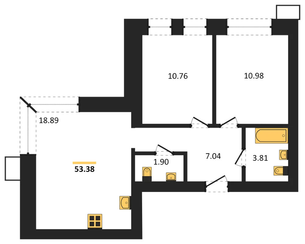 Планировка: 2-комн., 53,4 м²